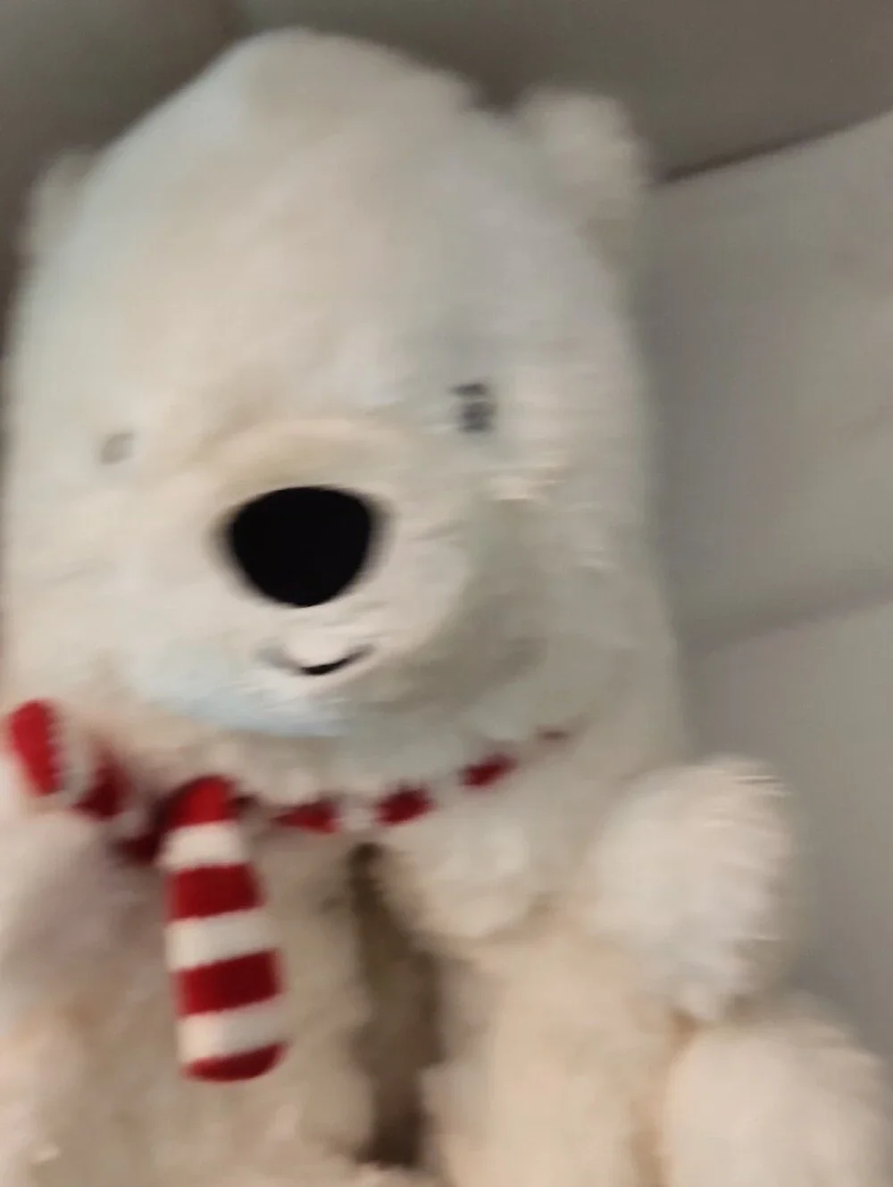 Plush White Polar Bear Slippers with Red Stripe Scarves